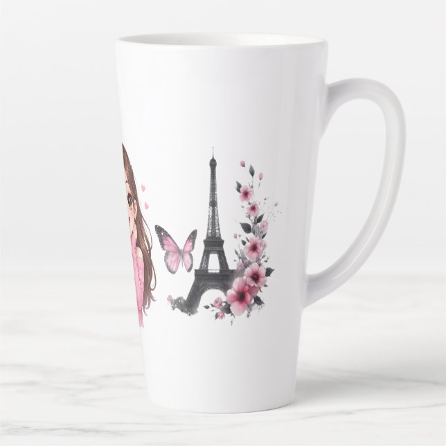 Whispers of Paris Petals Over the Eiffel A Butterf Latte Mug (Right)