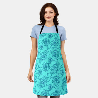 Whispers of Rose, Elegant Line Art Floral Pattern Apron