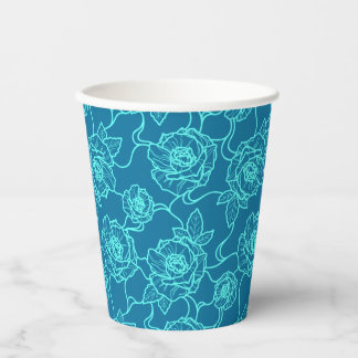 Whispers of Rose, Elegant Line Art Floral Pattern Paper Cups