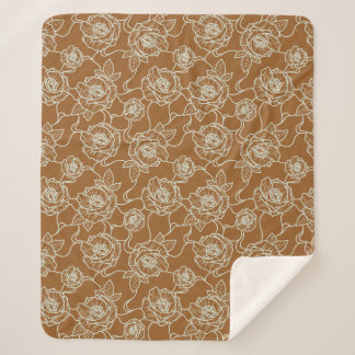 Whispers of Rose, Elegant Line Art Floral Pattern Sherpa Blanket