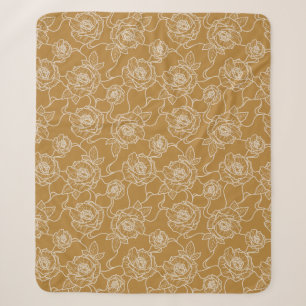 Whispers of Rose, Elegant Line Art Floral Pattern Sherpa Blanket