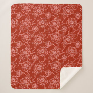 Whispers of Rose, Elegant Line Art Floral Pattern Sherpa Blanket