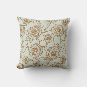 Whispers of Rose, Elegant Line Art Floral Pattern Throw Pillow