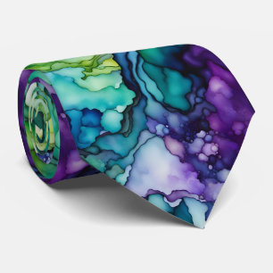 Whispers of Silk Dreamy Organic Shapes Green Blue  Tie