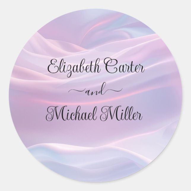 Whispers of Silk: Dreamy Pastel Waves Pink Blue  Classic Round Sticker (Front)