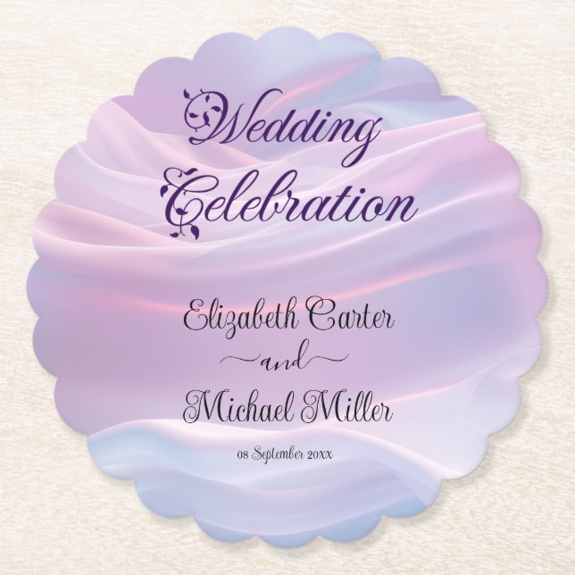 Whispers of Silk: Dreamy Pastel Waves Pink Blue  Paper Coaster (Front)