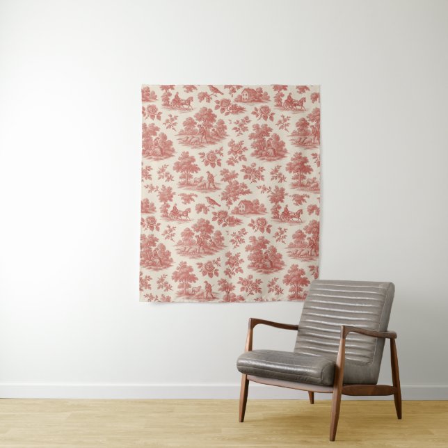 Whispers of the Countryside – Red Toile Wall Tapes Tapestry (In Situ)