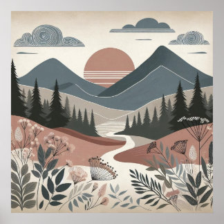 Whispers of the Earth: A Boho Minimalist Mountain Poster