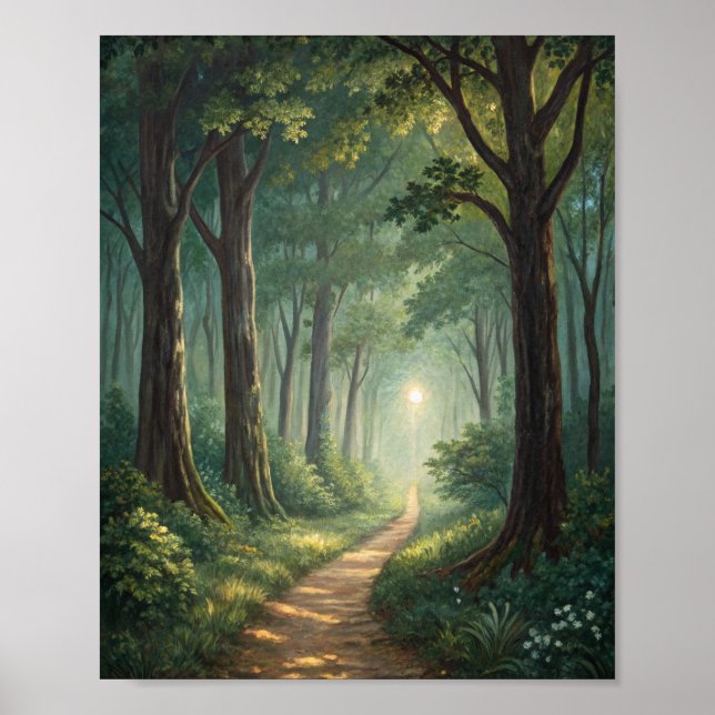  Whispers of the Enchanted Woods: A Luminous Path  Poster (Front)