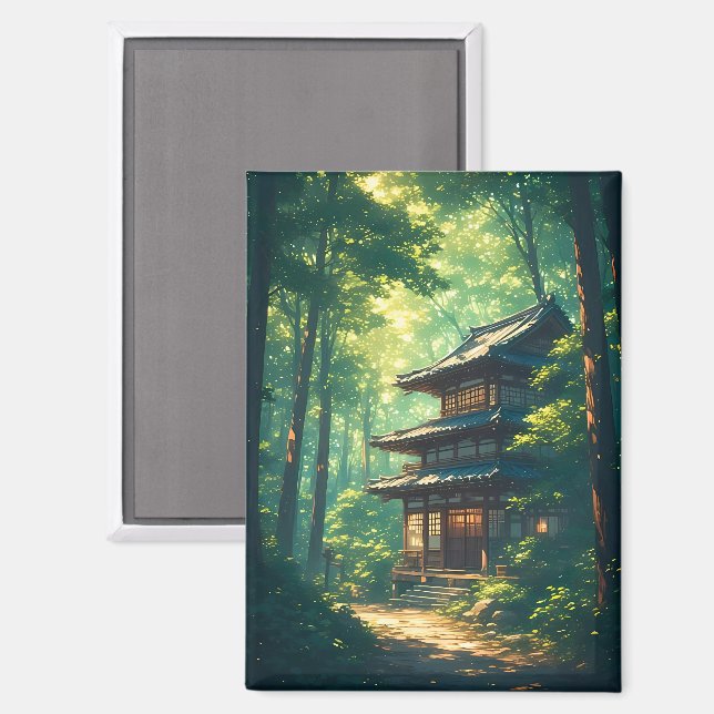 Whispers of the Forest: A Hidden Japanese Retreat Magnet (Front/Back)
