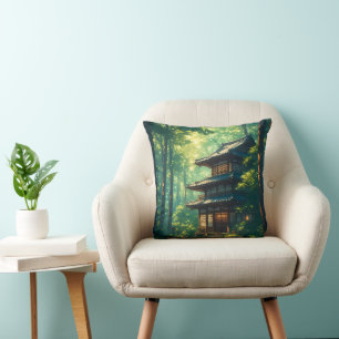 Whispers of the Forest: A Hidden Japanese Retreat Throw Pillow