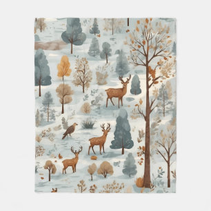 Whispers of the Forest: A Woodland Sketch Fleece Blanket