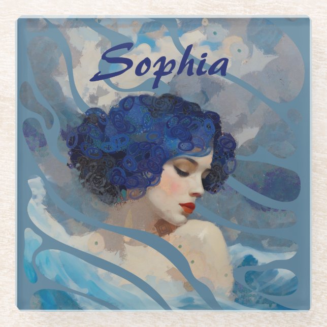 Whispers of the Ocean Goddess Glass Coaster (Front)