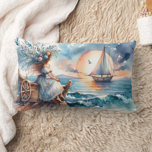 Whispers of the Sea at Sunset Lumbar Pillow (Blanket)