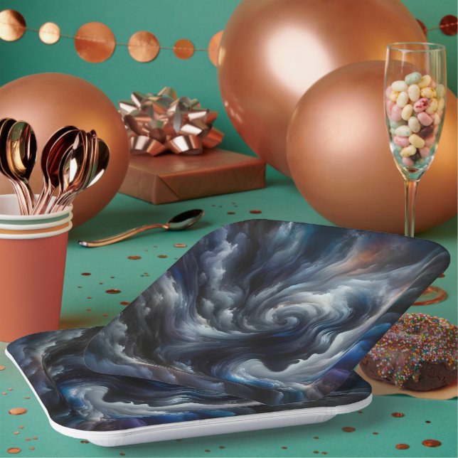 Whispers of the Storm Abstract Face in the Cloud Paper Plate (Multi)