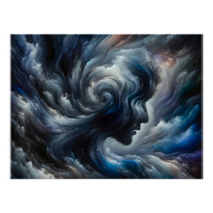 Whispers of the Storm  Abstract Face in the Clouds Poster