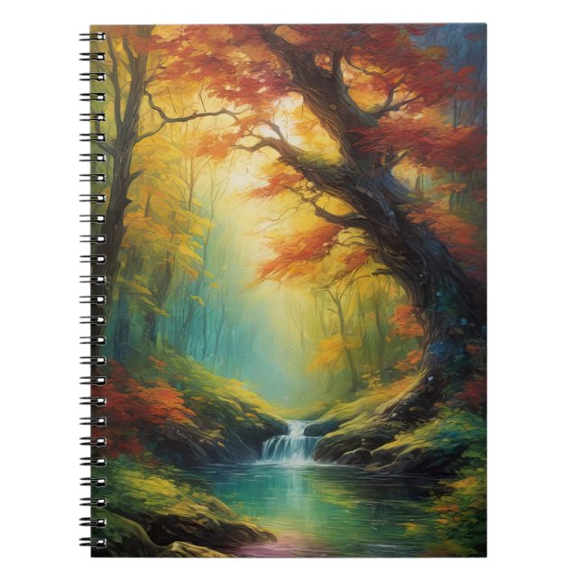 Whispers of Time, Old Trees in Vibrant Forest Notebook (Front)