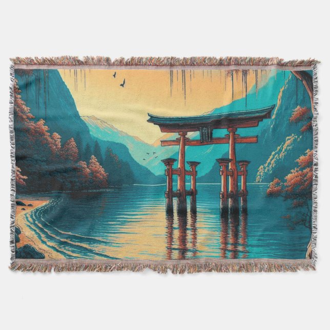 "Whispers of Tranquillity: The Spirit Gate" Throw Blanket (Front)