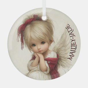 Whispers of Winter – Fairy Child with Cardinal Glass Ornament