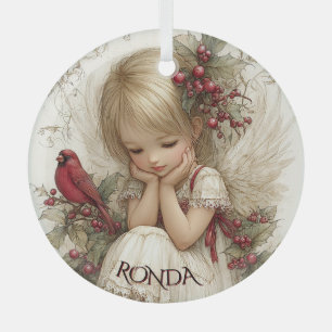Whispers of Winter – Fairy Child with Cardinal Glass Ornament