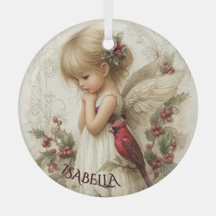 Whispers of Winter – Fairy Child with Cardinal Glass Ornament