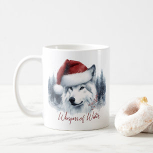 Whispers of Winter - Watercolor Wolf in Santa Hat Coffee Mug
