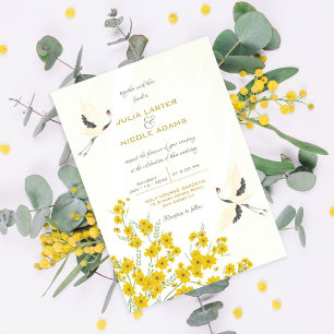 Whispers Swan Birds Lotus Flowers Mandala Wedding Invitation