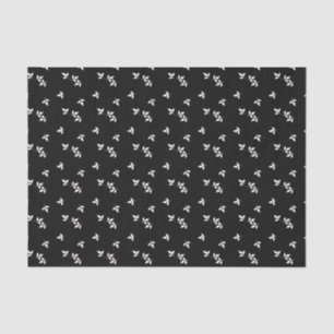 Whispy White on Black Leaves Tissue Paper
