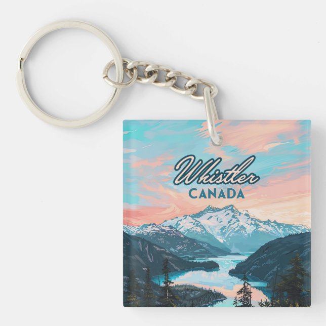 Whistler Canada British Columbia Ski Resort Retro Keychain (Front)