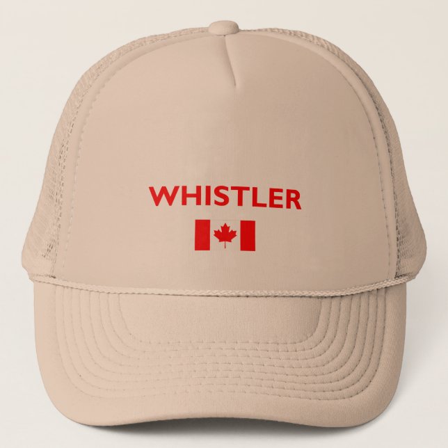 Whistler Canada Canadian Flag Dark Color Trucker Hat (Front)
