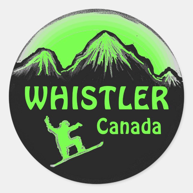 Whistler Canada green snowboarder stickers (Front)
