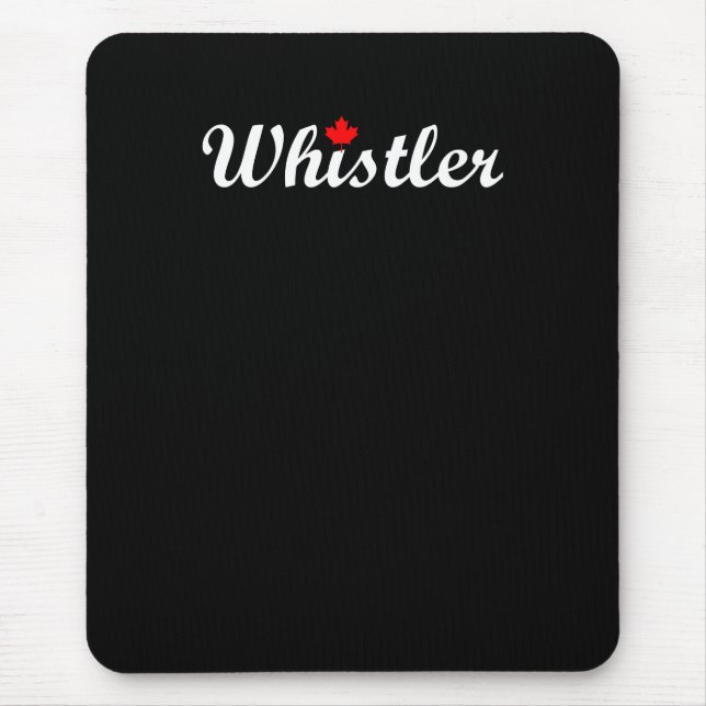 Whistler Canada Script Text Maple Leaf Dark Mouse Pad (Front)