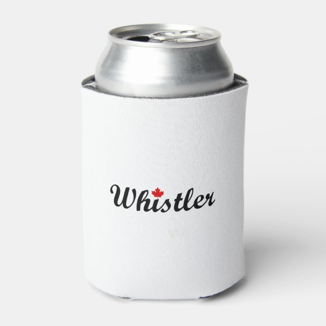 Whistler Canada Script Text Small Maple Leaf Can Cooler (Can Front)