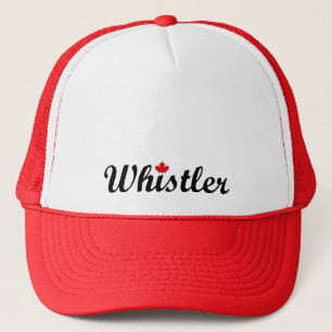 Whistler Canada Script Text Small Maple Leaf Trucker Hat
