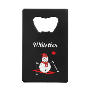 Whistler Canada Skiing Snowman and Red Maple Leaf Credit Card Bottle Opener