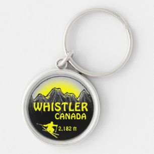 Whistler Canada yellow ski art keychain