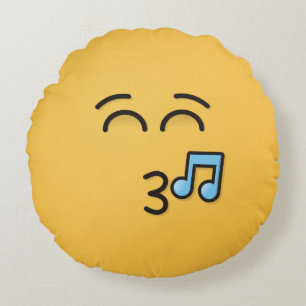 Whistling Face with Smiling Eyes Round Pillow