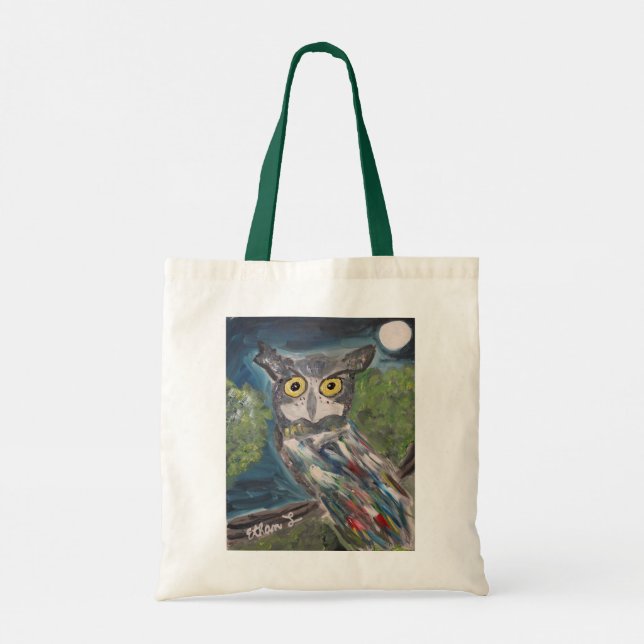 Whit Own/Multi Colered Owl Tote Bag (Back)
