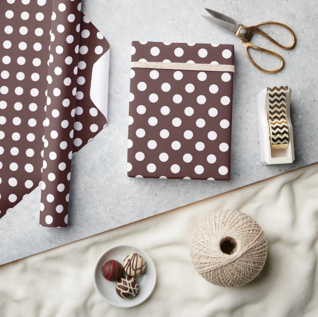 Whit polka dots on brown background wrapping paper (Crafts)