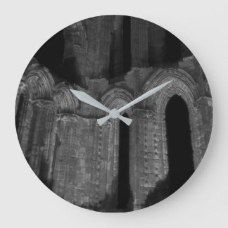 Whitby abbey Gothic arches old black & white Large Clock
