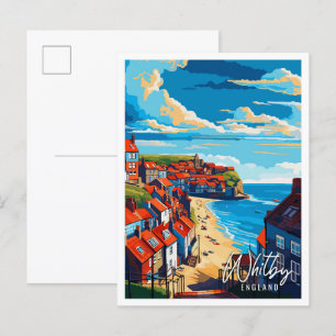 Whitby England vintage travel illustration Postcard