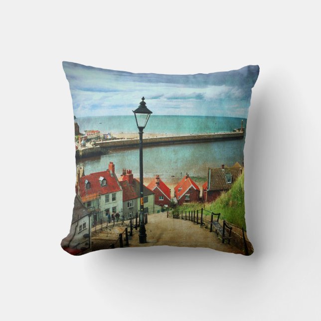 Whitby Harbor from 199 Steps Throw Pillow (Front)