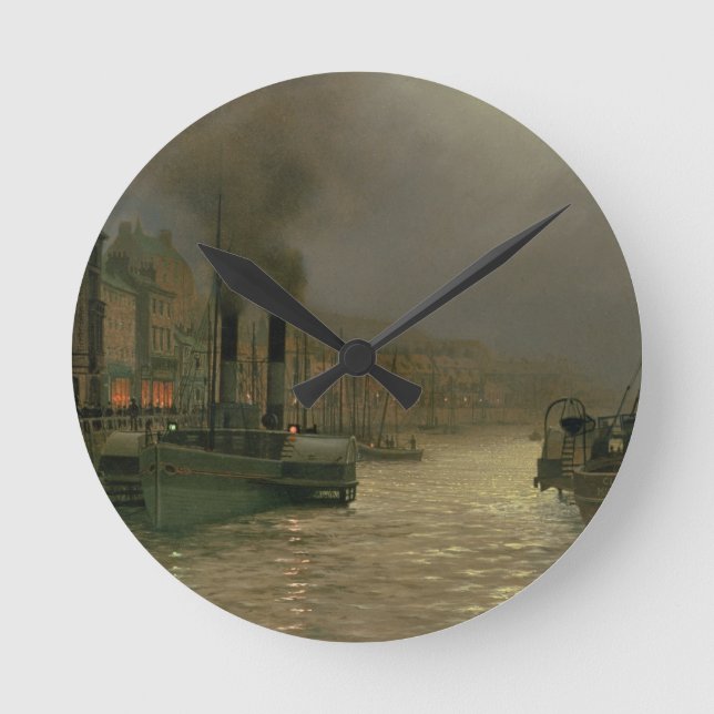 Whitby Harbor - Night, 1899 (oil on canvas) Round Clock (Front)