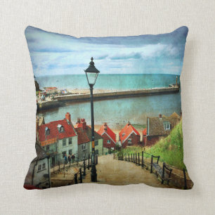 Whitby Harbour from 199 Steps Throw Pillow