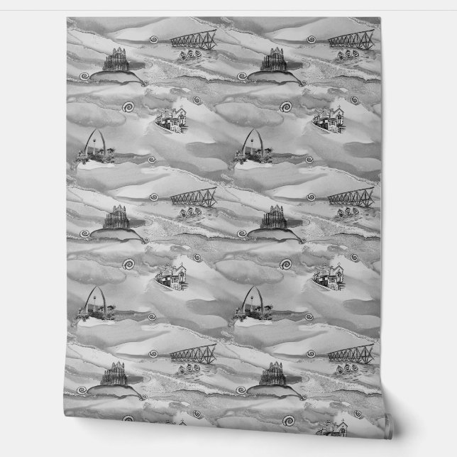 Whitby Pearl Wallpaper in muted tones of gray. (Unrolling)