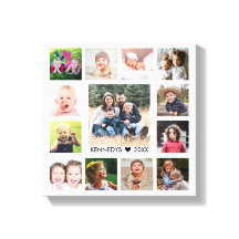 White 13 Photo Collage Family Name Personalized