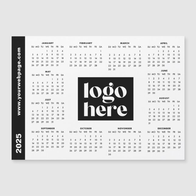 White 2025 Business Logo Magnetic Calendar (Front)