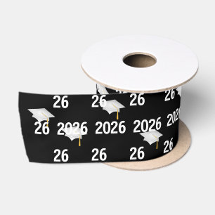 White 2026 Graduation Caps on Black Satin Ribbon