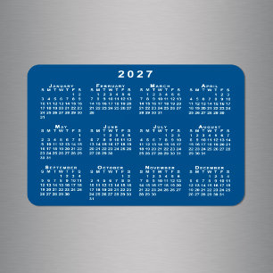 White 2027 Calendar Blue Background Template Magnet