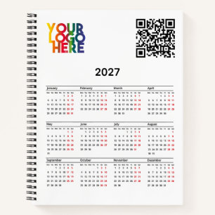 White 2027 Calendar Business Logo QR Code Notebook